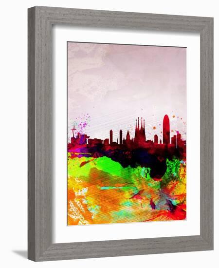 Barcelona Watercolor Skyline-NaxArt-Framed Art Print