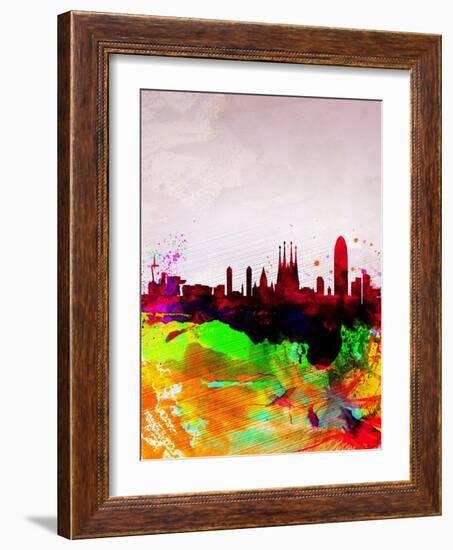 Barcelona Watercolor Skyline-NaxArt-Framed Art Print