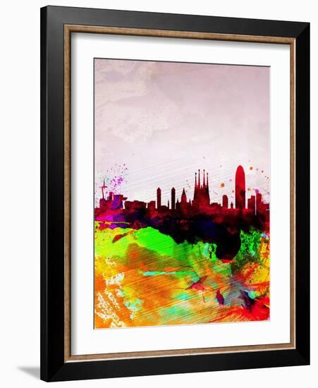 Barcelona Watercolor Skyline-NaxArt-Framed Art Print