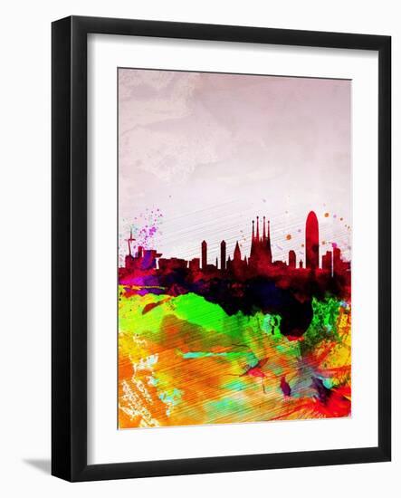 Barcelona Watercolor Skyline-NaxArt-Framed Art Print