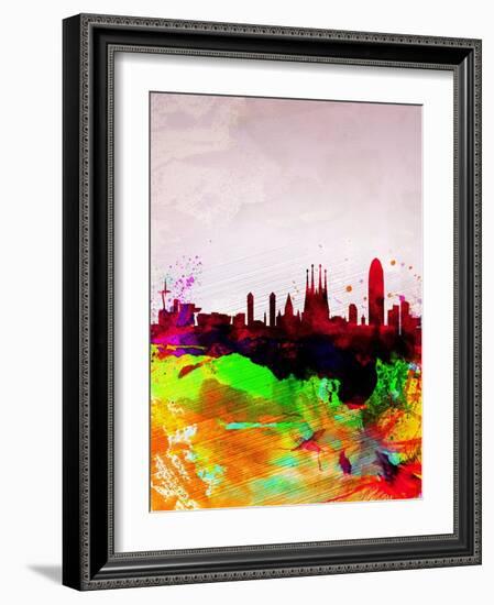 Barcelona Watercolor Skyline-NaxArt-Framed Art Print