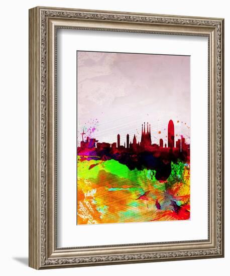 Barcelona Watercolor Skyline-NaxArt-Framed Art Print