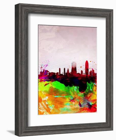 Barcelona Watercolor Skyline-NaxArt-Framed Art Print