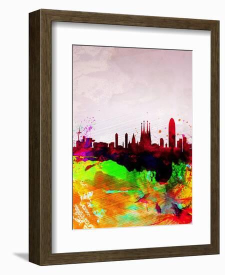 Barcelona Watercolor Skyline-NaxArt-Framed Art Print