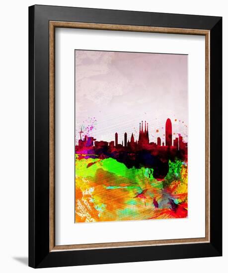 Barcelona Watercolor Skyline-NaxArt-Framed Art Print