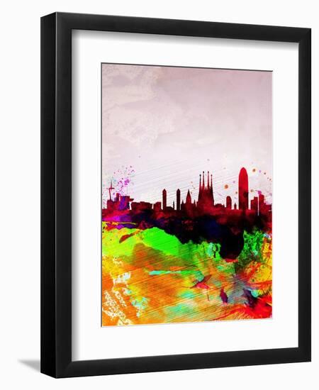 Barcelona Watercolor Skyline-NaxArt-Framed Art Print