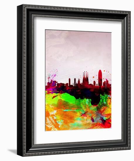 Barcelona Watercolor Skyline-NaxArt-Framed Art Print