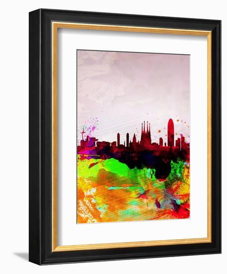 Barcelona Watercolor Skyline-NaxArt-Framed Art Print