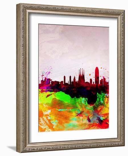 Barcelona Watercolor Skyline-NaxArt-Framed Art Print