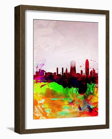 Barcelona Watercolor Skyline-NaxArt-Framed Art Print