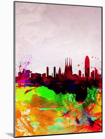 Barcelona Watercolor Skyline-NaxArt-Mounted Art Print