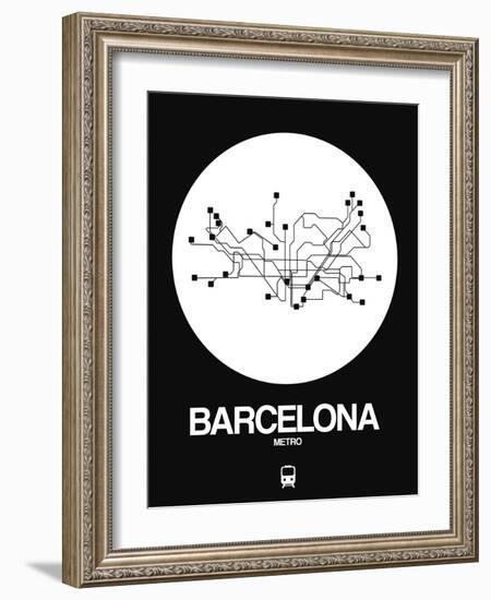 Barcelona White Subway Map-NaxArt-Framed Art Print