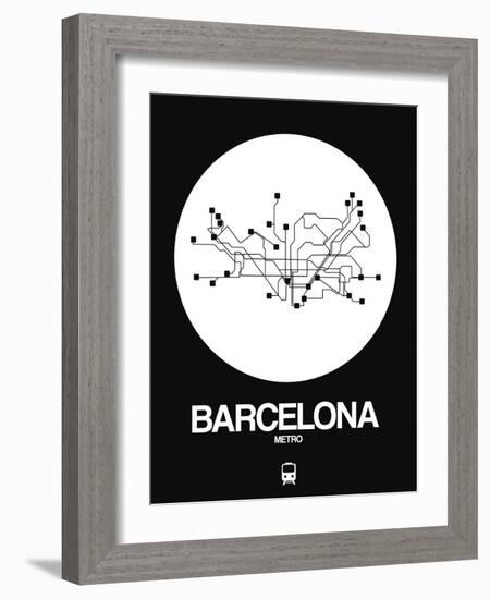 Barcelona White Subway Map-NaxArt-Framed Art Print