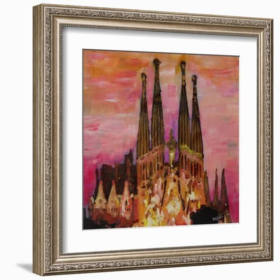 Barcelona with Sagrada Familia and Vanilla Sky-Markus Bleichner-Framed Art Print