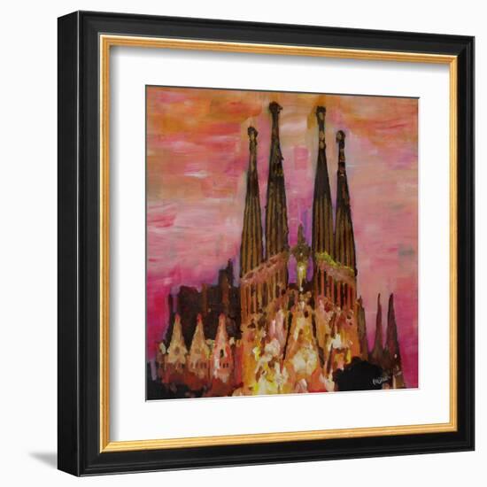 Barcelona with Sagrada Familia and Vanilla Sky-Markus Bleichner-Framed Art Print