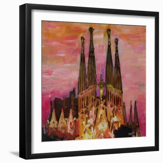 Barcelona with Sagrada Familia and Vanilla Sky-Markus Bleichner-Framed Art Print