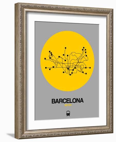 Barcelona Yellow Subway Map-NaxArt-Framed Art Print