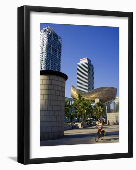 Barceloneta Beach and Port Olimpic with Frank Gehry Sculpture, Barcelona, Spain-Carlos Sanchez Pereyra-Framed Photographic Print