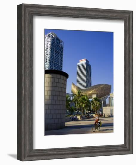 Barceloneta Beach and Port Olimpic with Frank Gehry Sculpture, Barcelona, Spain-Carlos Sanchez Pereyra-Framed Photographic Print