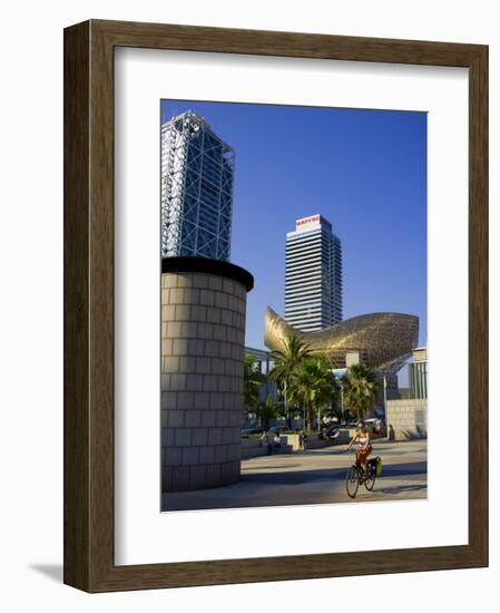 Barceloneta Beach and Port Olimpic with Frank Gehry Sculpture, Barcelona, Spain-Carlos Sanchez Pereyra-Framed Photographic Print