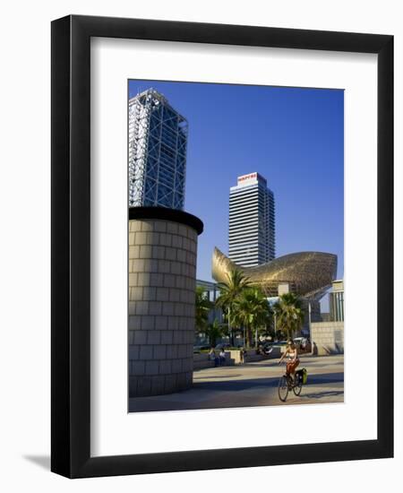 Barceloneta Beach and Port Olimpic with Frank Gehry Sculpture, Barcelona, Spain-Carlos Sanchez Pereyra-Framed Photographic Print