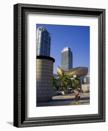 Barceloneta Beach and Port Olimpic with Frank Gehry Sculpture, Barcelona, Spain-Carlos Sanchez Pereyra-Framed Photographic Print