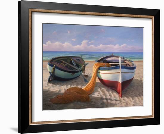 Barche sulla spiaggia-Adriano Galasso-Framed Art Print