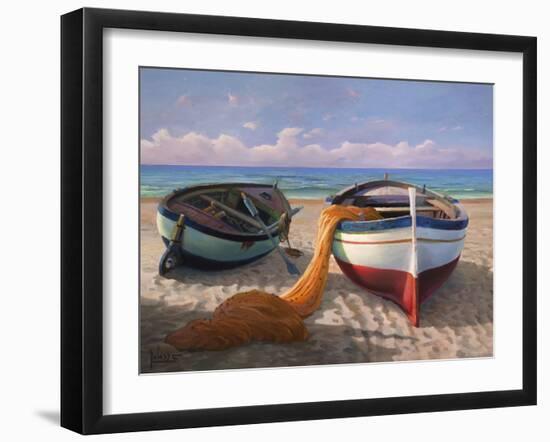 Barche sulla spiaggia-Adriano Galasso-Framed Art Print