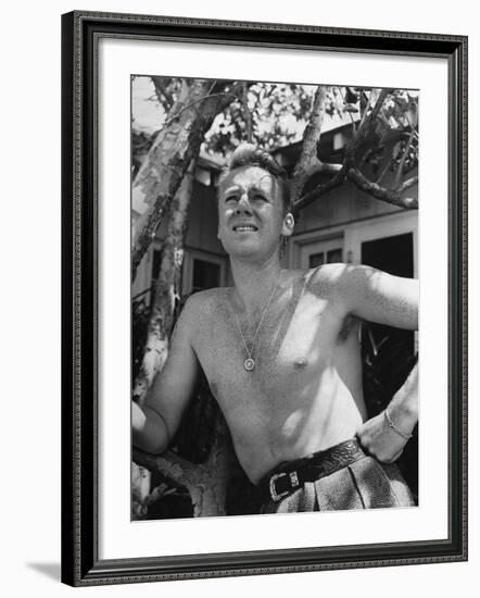 Bare Chested, Freckled Actor Van Johnson, Wearing a St. Christopher Medal Around His Neck-John Florea-Framed Premium Photographic Print