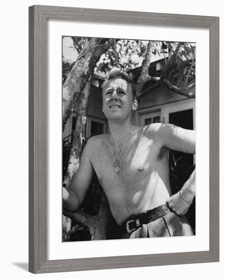 Bare Chested, Freckled Actor Van Johnson, Wearing a St. Christopher Medal Around His Neck-John Florea-Framed Premium Photographic Print