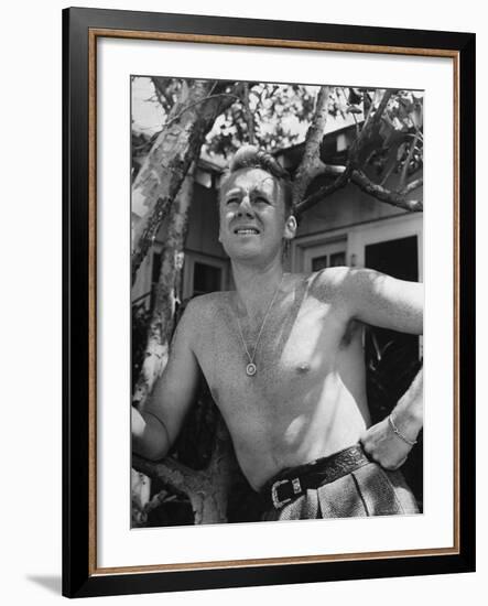 Bare Chested, Freckled Actor Van Johnson, Wearing a St. Christopher Medal Around His Neck-John Florea-Framed Premium Photographic Print