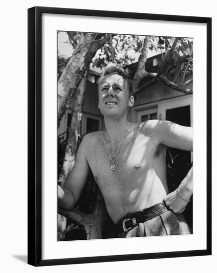 Bare Chested, Freckled Actor Van Johnson, Wearing a St. Christopher Medal Around His Neck-John Florea-Framed Premium Photographic Print