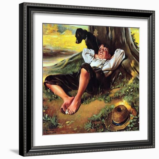 Barefoot Boy Daydreaming-Norman Rockwell-Framed Giclee Print