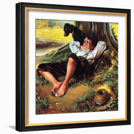 Barefoot Boy Daydreaming-Norman Rockwell-Framed Giclee Print