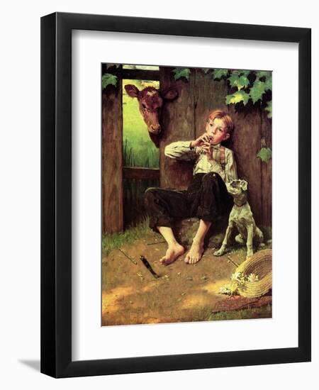 Barefoot Boy Playing Flute-Norman Rockwell-Framed Giclee Print