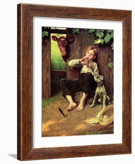 Barefoot Boy Playing Flute-Norman Rockwell-Framed Giclee Print