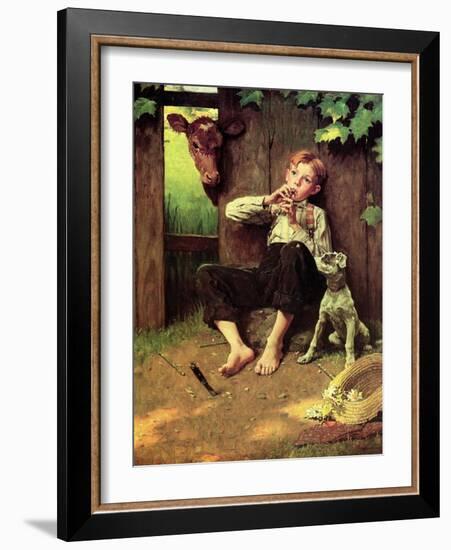 Barefoot Boy Playing Flute-Norman Rockwell-Framed Giclee Print