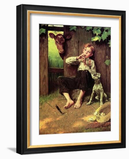 Barefoot Boy Playing Flute-Norman Rockwell-Framed Giclee Print