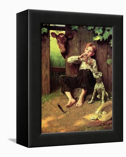 Barefoot Boy Playing Flute-Norman Rockwell-Framed Premier Image Canvas