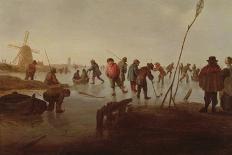 Figures Skating on Frozen Waterway, 17Th Century-Barent Avercamp-Giclee Print