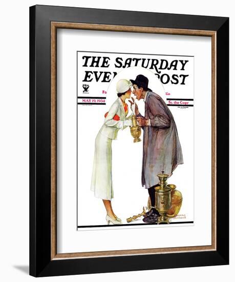 "Bargaining with Antique Dealer" Saturday Evening Post Cover, May 19,1934-Norman Rockwell-Framed Giclee Print