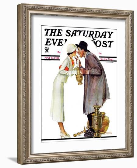 "Bargaining with Antique Dealer" Saturday Evening Post Cover, May 19,1934-Norman Rockwell-Framed Giclee Print