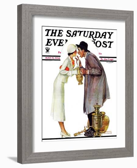 "Bargaining with Antique Dealer" Saturday Evening Post Cover, May 19,1934-Norman Rockwell-Framed Giclee Print