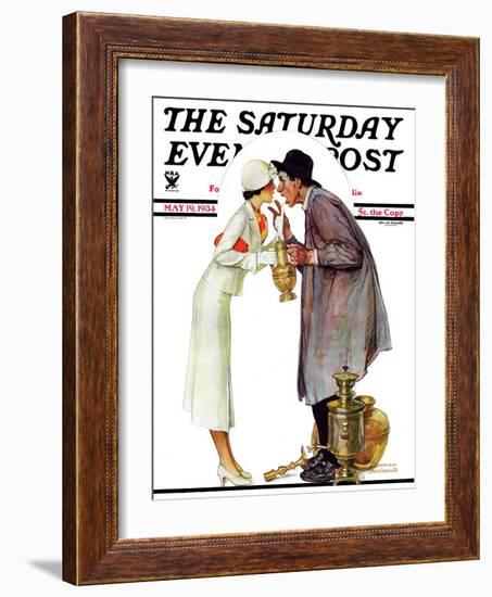 "Bargaining with Antique Dealer" Saturday Evening Post Cover, May 19,1934-Norman Rockwell-Framed Giclee Print