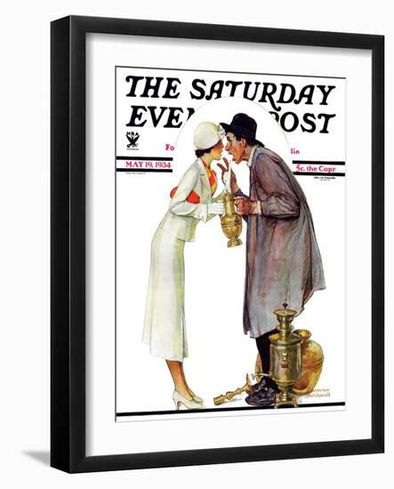 "Bargaining with Antique Dealer" Saturday Evening Post Cover, May 19,1934-Norman Rockwell-Framed Giclee Print