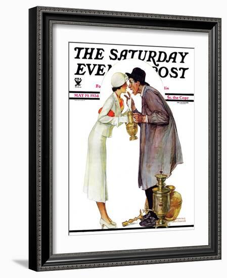 "Bargaining with Antique Dealer" Saturday Evening Post Cover, May 19,1934-Norman Rockwell-Framed Giclee Print