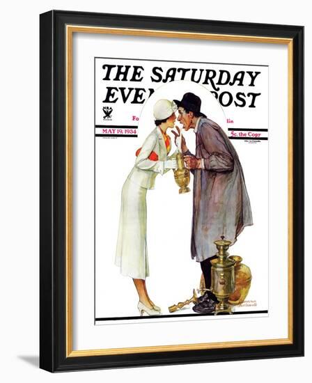 "Bargaining with Antique Dealer" Saturday Evening Post Cover, May 19,1934-Norman Rockwell-Framed Giclee Print