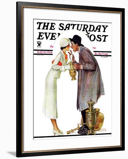 "Bargaining with Antique Dealer" Saturday Evening Post Cover, May 19,1934-Norman Rockwell-Framed Giclee Print