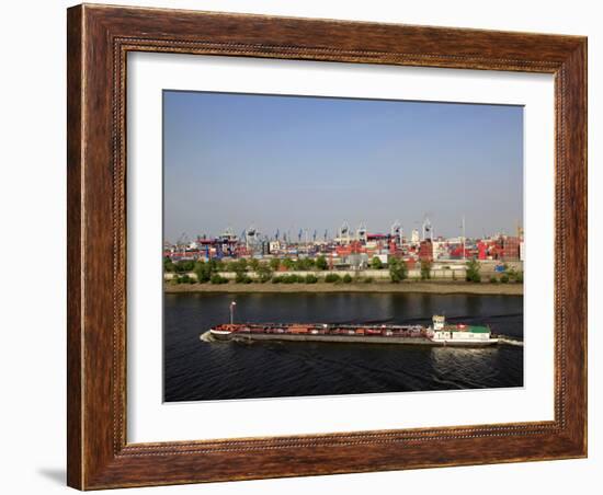 Barge and Port, Hamburg, Germany, Europe-Hans Peter Merten-Framed Photographic Print