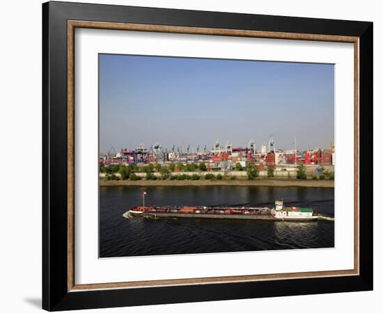 Barge and Port, Hamburg, Germany, Europe-Hans Peter Merten-Framed Photographic Print